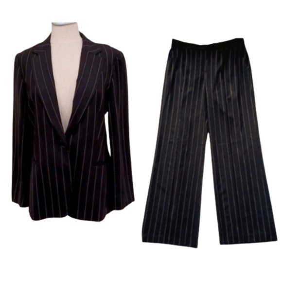Holt Renfrew Pants - Holt Renfrew Relaxed Fit Pinstripe Stretch Wool Pant Suit- Sz. 10/12